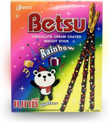 Бисквитная палочка с шоколадной глазурью и радужной крошкой "BETSU Biscuit Sticks RAINBOW" 16 грамм