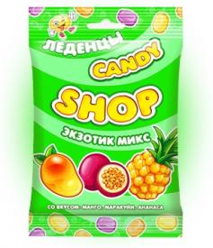Карамель леденцовая "CANDYSHOP" ЭКЗОТИК МИКС со вкусом: манго, маракуйи, ананаса 80 грамм